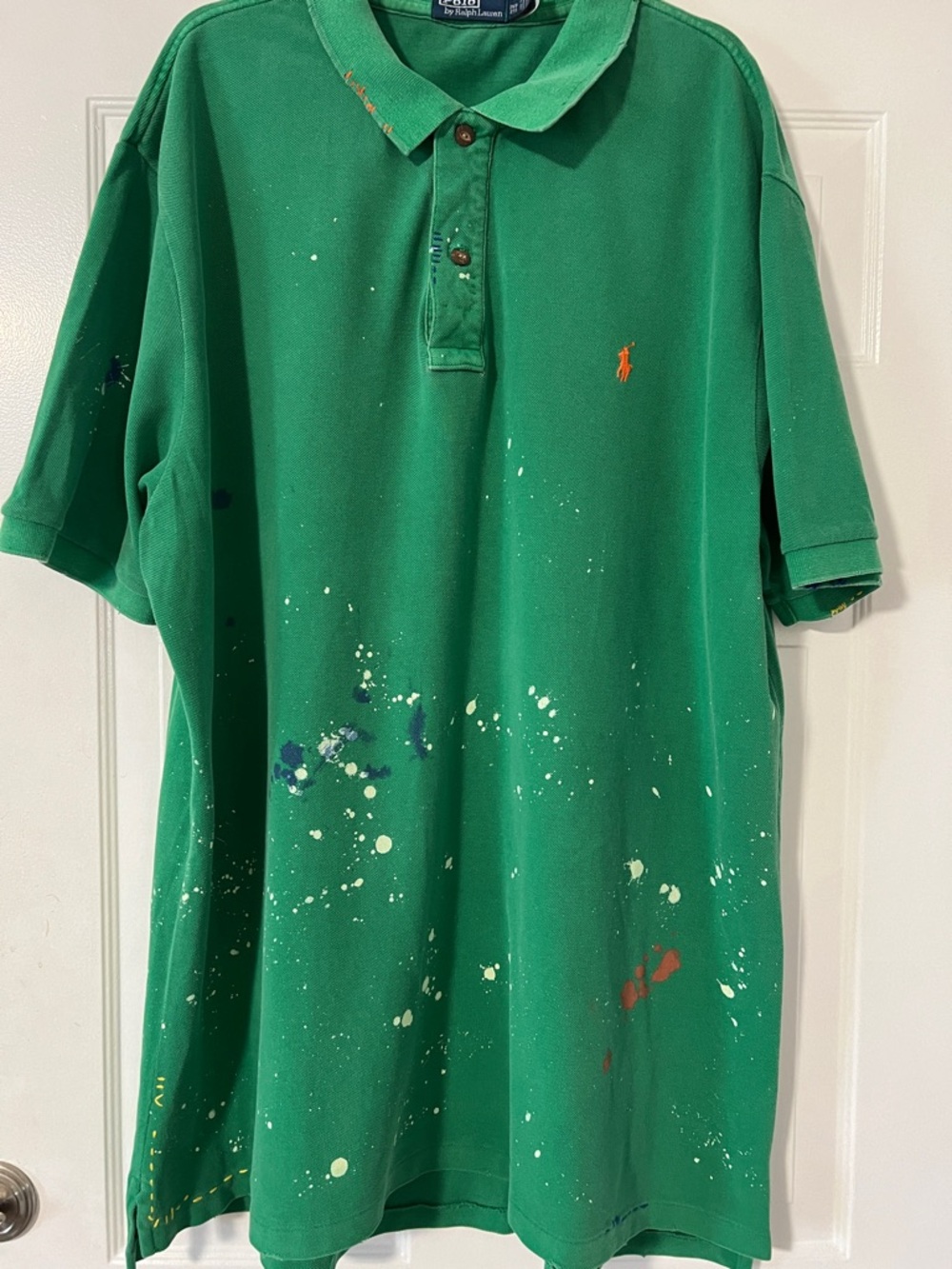 Ralph Lauren Green Polo with Multicolor Paint Splatter